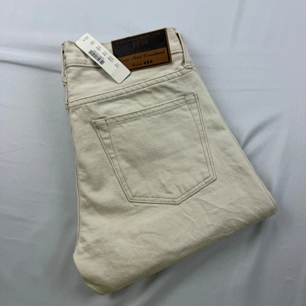 J.Crew 484 Slim Fit Selvedge Jeans Mens 28x30 Cream Off-White Extra Narrow Leg